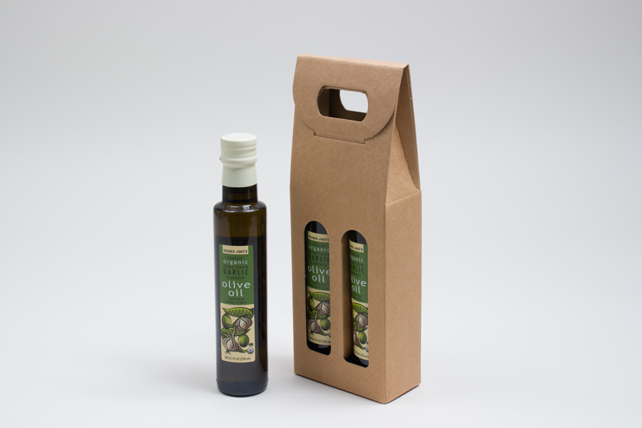 4.25 X 2.125 X 12” - 200ml NATURAL KRAFT OLIVE OIL BOTTLE CARRIERS WITH WINDOWS
