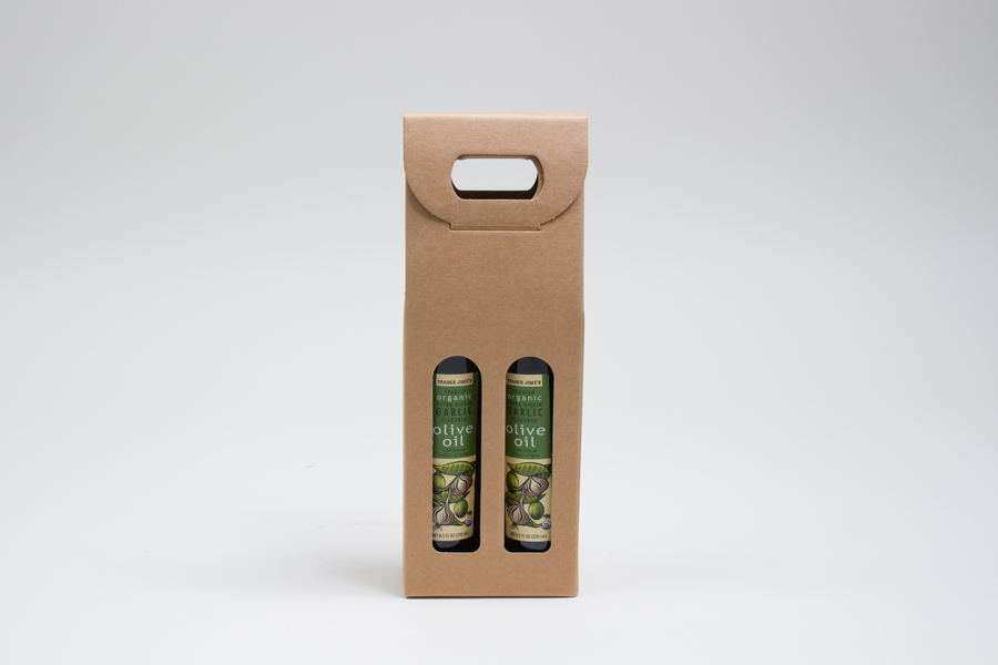 4.25 X 2.125 X 12” - 200ml NATURAL KRAFT OLIVE OIL BOTTLE CARRIERS WITH WINDOWS