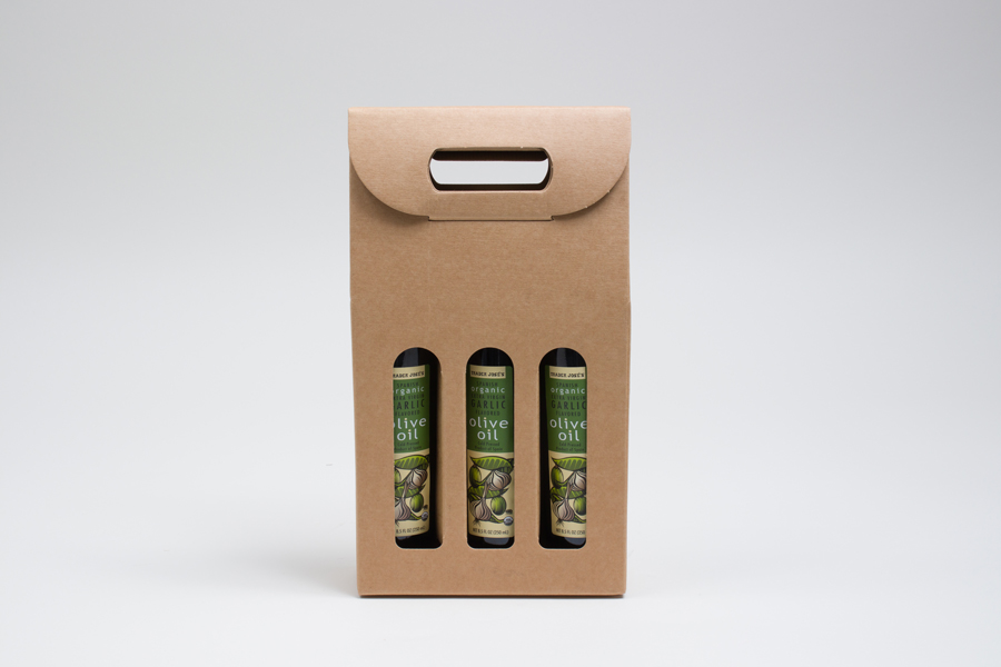 6.625 X 2.125 X 12” - 200ml NATURAL KRAFT OLIVE OIL BOTTLE CARRIERS WITH WINDOWS