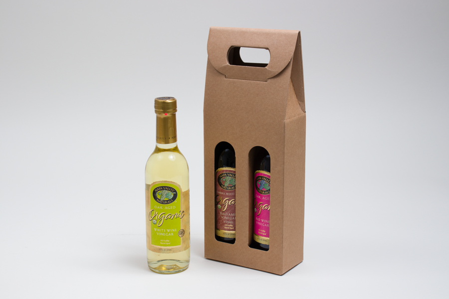 5.125 X 2.5 X 13.25” - 375ml NATURAL KRAFT OLIVE OIL BOTTLE CARRIERS WITH WINDOWS