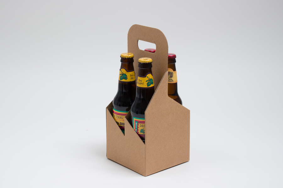 5.125 X 5.125 X 11.375” KRAFT GROOVE OPEN BOTTLE CARRIERS WITH HANDLES