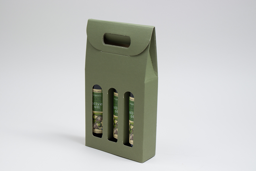 6.625 X 2.125 X 12” SAGE GREEN OLIVE OIL BOTTLE CARRIERS WITH WINDOWS - 200ML