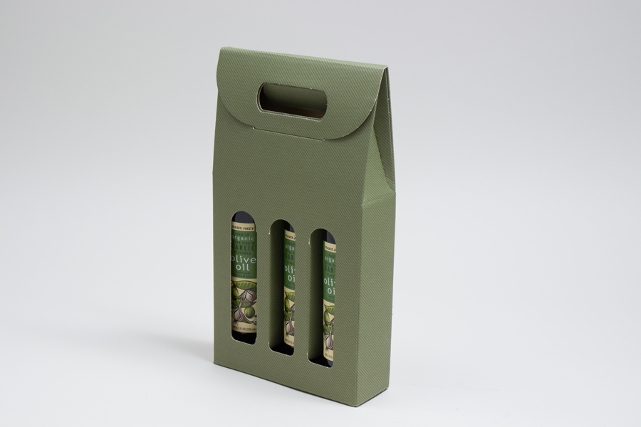 6.625 X 2.125 X 12” SAGE GREEN OLIVE OIL BOTTLE CARRIERS WITH WINDOWS - 200ML