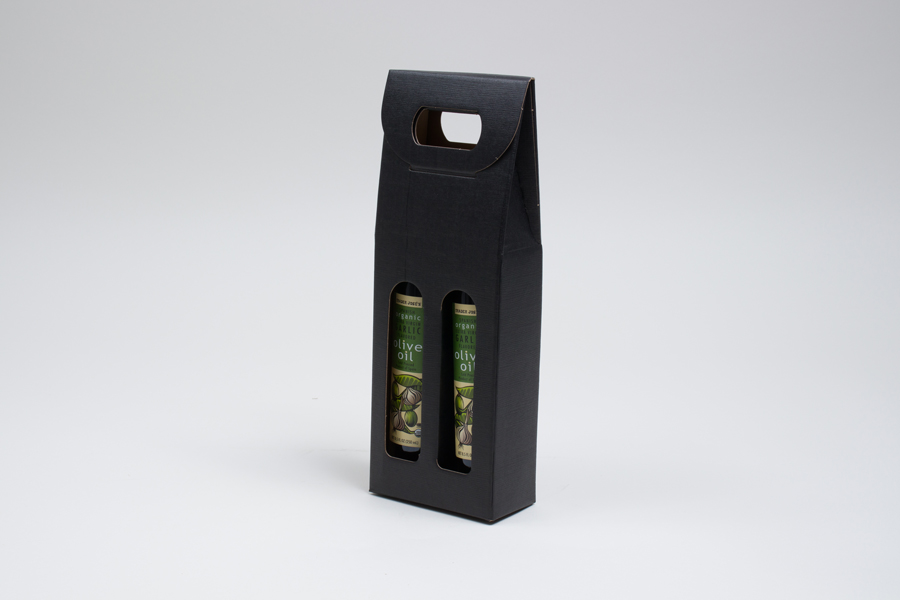 4.25 X 2.125 X 12” - BLACK LINEN OLIVE OIL BOTTLE CARRIERS WITH WINDOWS - 200ML