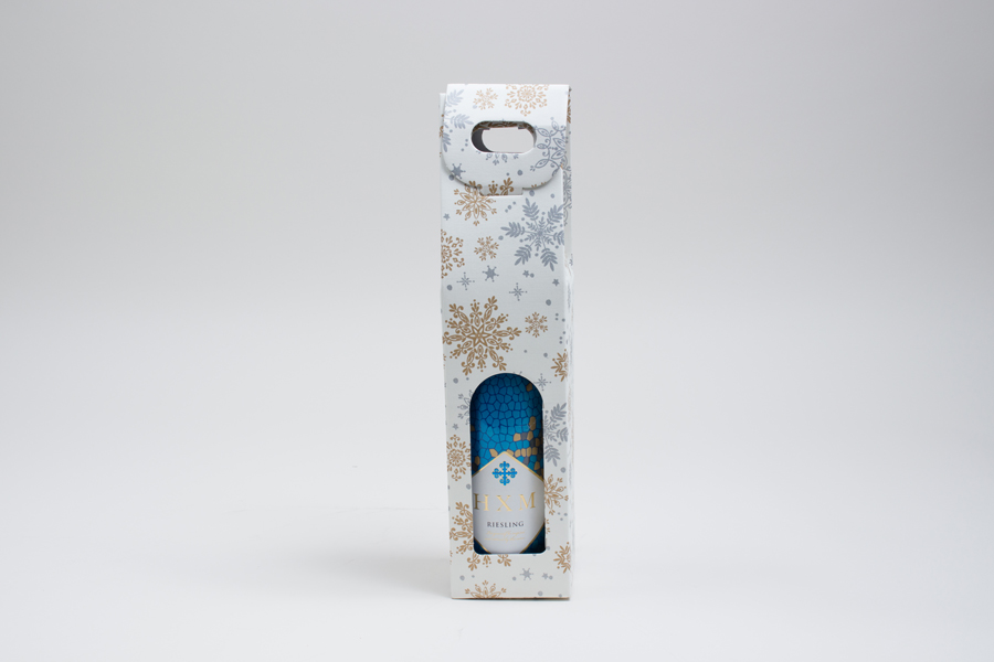 3.5 x 3.5 x 15" ALPINE SNOWFLAKE WINE BOTTLE CARRIERS WITH WINDOW - 1 (750ML) BOTTLE