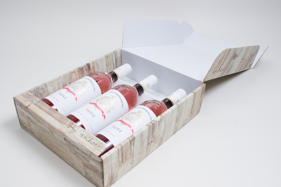 Natural Wood Effect Wine Bottle Gift Box for 3 Bottles 
