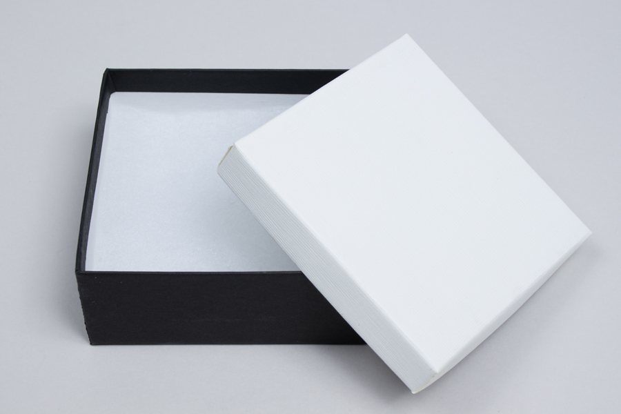 (#33D) 3-1/2 X 3-1/2 X 1-1/2 BLACK ONYX/WHITE CANVAS JEWELRY BOXES