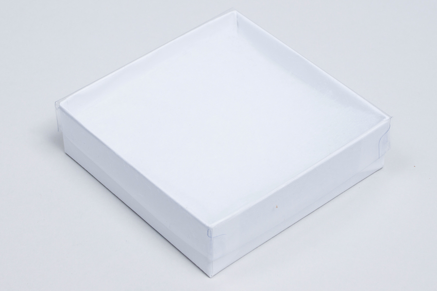 (#V33) 3-1/2 X 3-1/2 X 1 CLEAR TOP WHITE SWIRL JEWELRY BOXES