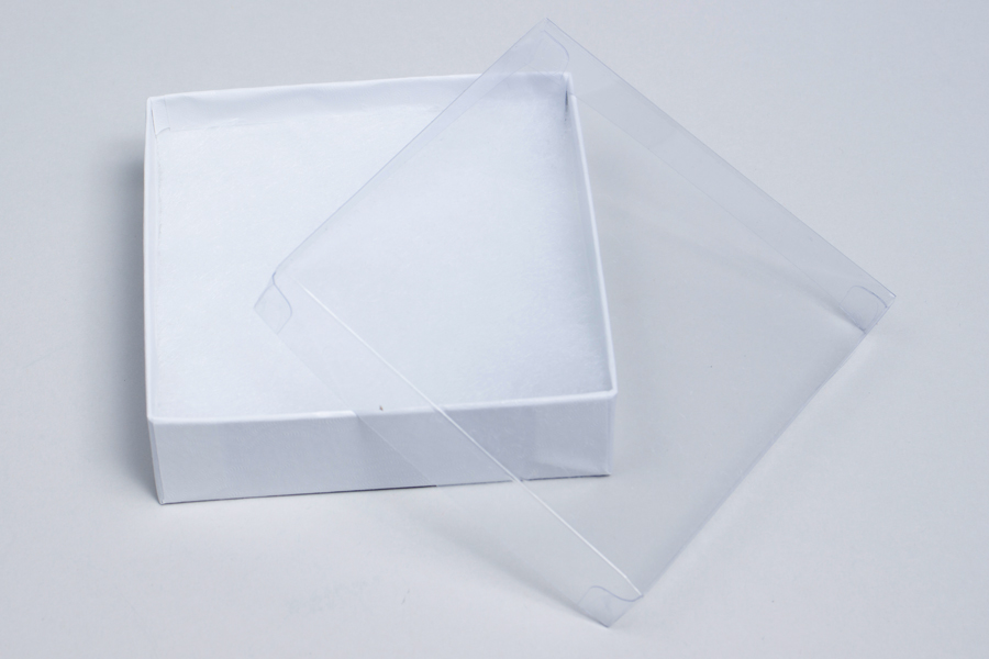 (#V33) 3-1/2 X 3-1/2 X 1 CLEAR TOP WHITE SWIRL JEWELRY BOXES