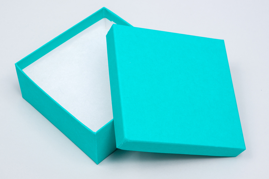 (#33D) 3-1/2 X 3-1/2 X 1-1/2 MATTE TROPICAL BLUE JEWELRY BOXES
