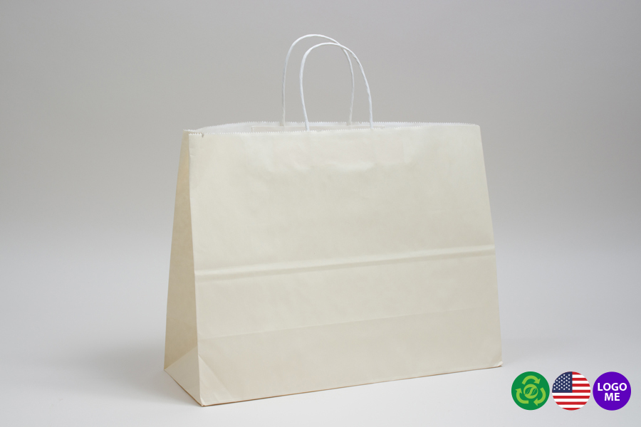16 x 6 x 12 FRENCH VANILLA COLOR TINTED PAPER SHOPPING BAGS - ***LIMITED AVAILABILITY***