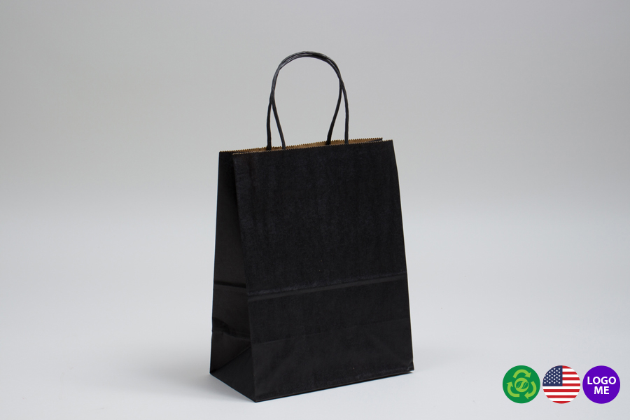 8 x 4.5 x 10.25 MATTE BLACK COLOR TINTED KRAFT PAPER SHOPPING BAGS - ***LIMITED AVAILABILITY***