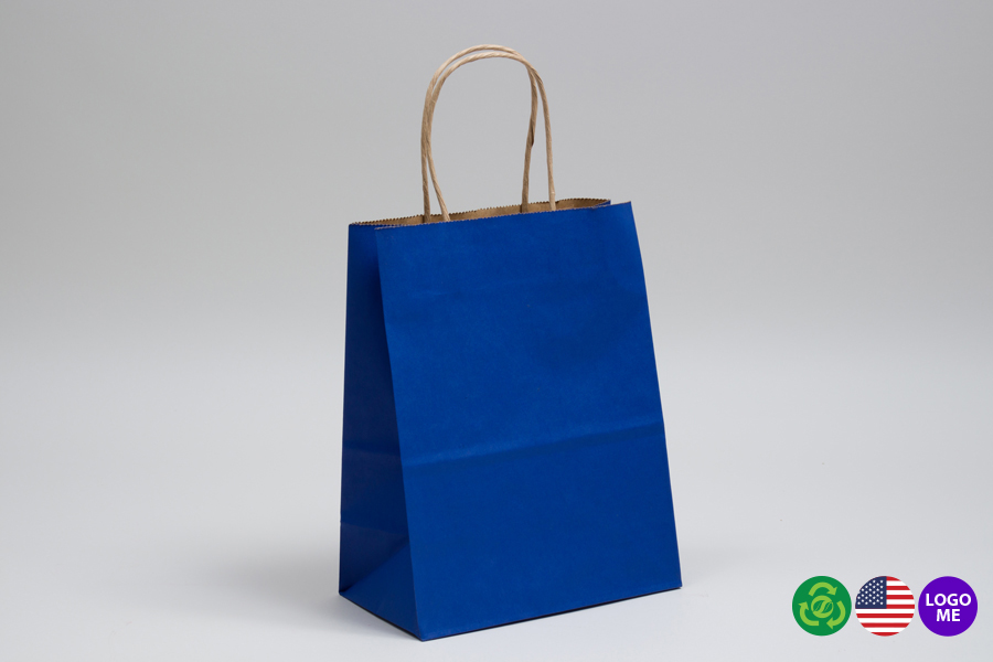 8 x 4.5 x 10.25 MATTE PARADE BLUE COLOR TINTED KRAFT PAPER SHOPPING BAGS - ***LIMITED AVAILABILITY***