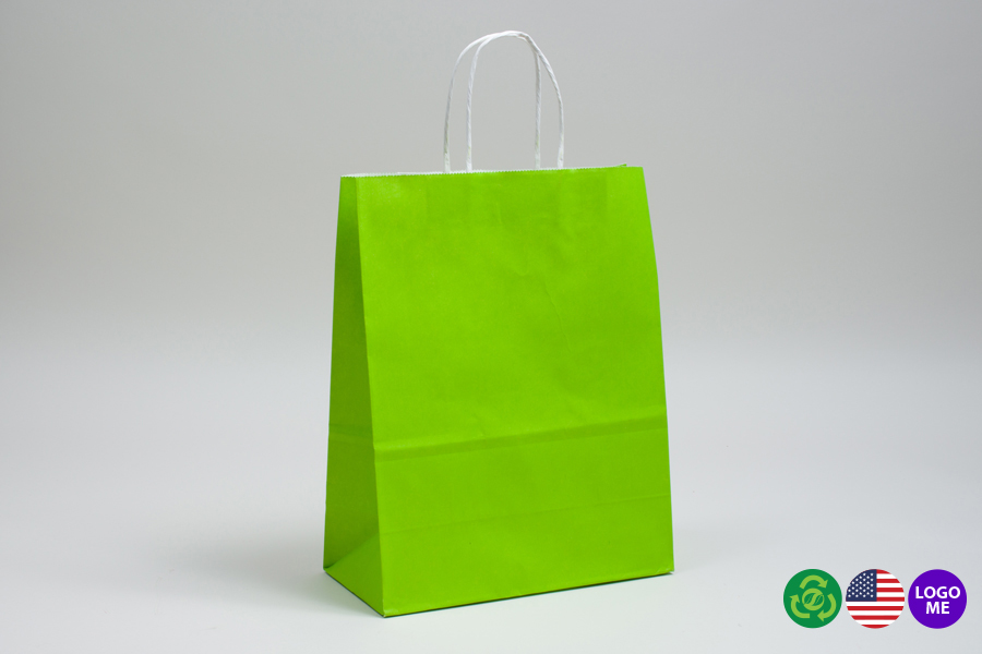 8 x 4.5 x 10.25 CITRUS GREEN COLOR TINTED PAPER SHOPPING BAGS - ***LIMITED AVAILABILITY***