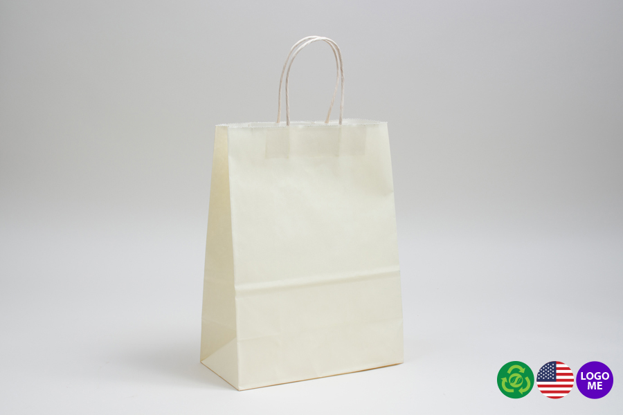 8 x 4.5 x 10.25 FRENCH VANILLA COLOR TINTED PAPER SHOPPING BAGS - ***LIMITED AVAILABILITY***