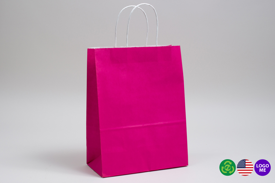 8 x 4.5 x 10.25 CERISE PINK COLOR TINTED PAPER SHOPPING BAGS - ***LIMITED AVAILABILITY***