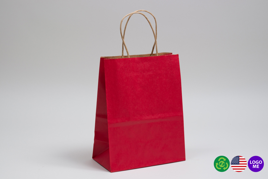 8 x 4.5 x 10.25 MATTE SCARLET RED COLOR TINTED KRAFT PAPER SHOPPING BAGS - ***LIMITED AVAILABILITY***