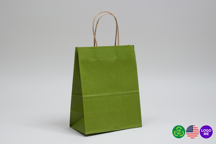 8 x 4.5 x 10.25 MATTE GREEN TEA COLOR TINTED KRAFT PAPER SHOPPING BAGS - ***LIMITED AVAILABILITY***