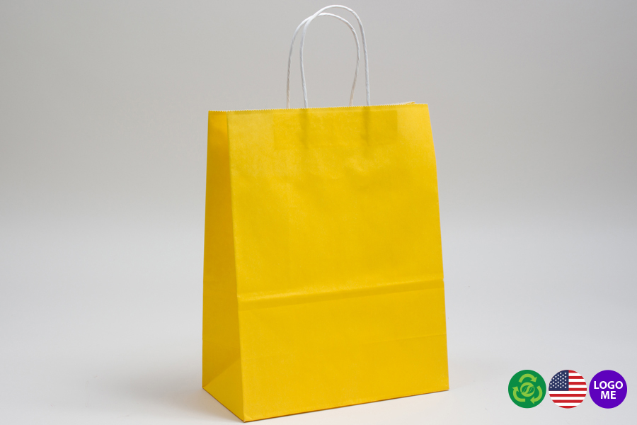 8 x 4.5 x 10.25 BUTTERCUP YELLOW COLOR TINTED PAPER SHOPPING BAGS - ***LIMITED AVAILABILITY***