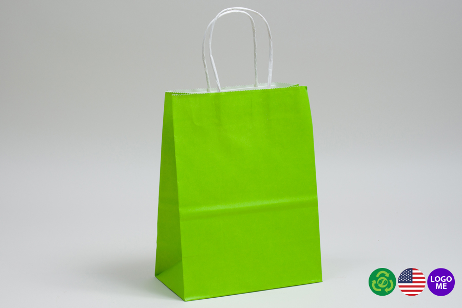 10 x 5 x 13 CITRUS GREEN COLOR TINTED PAPER SHOPPING BAGS - ***LIMITED AVAILABILITY***