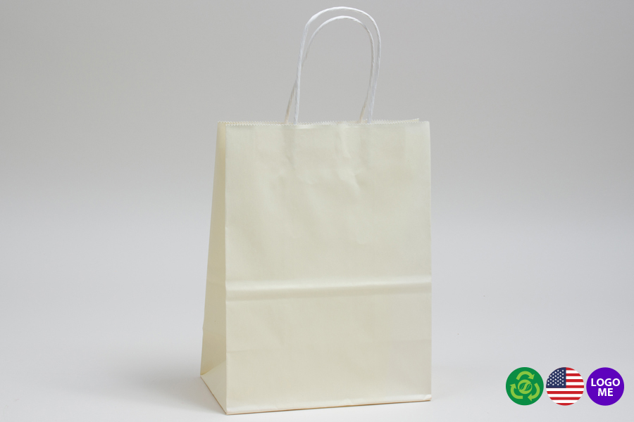 10 x 5 x 13 FRENCH VANILLA COLOR TINTED PAPER SHOPPING BAGS - ***LIMITED AVAILABILITY***