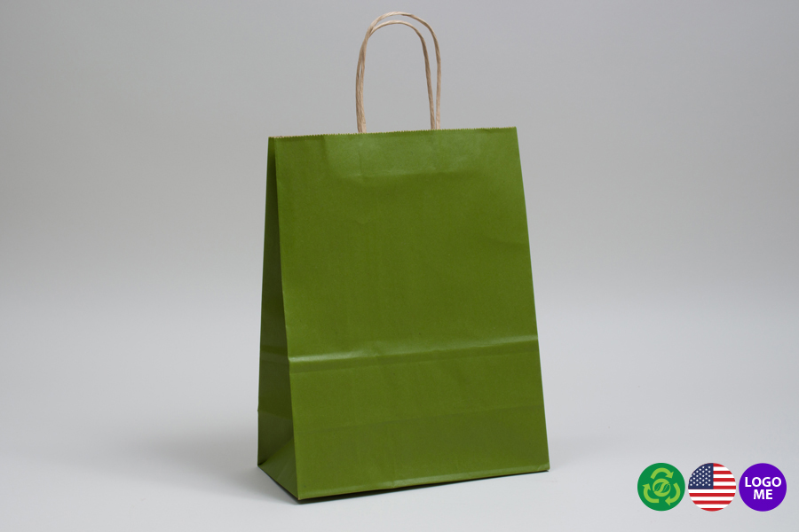 10 x 5 x 13 MATTE GREEN TEA COLOR TINTED KRAFT PAPER SHOPPING BAGS - ***LIMITED AVAILABILITY***