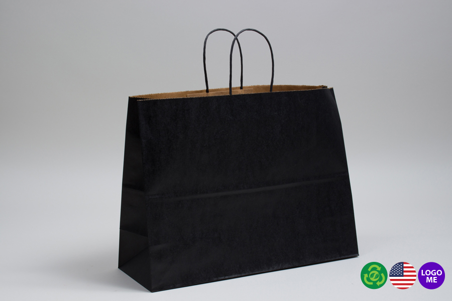16 x 6 x 12 MATTE BLACK COLOR TINTED KRAFT PAPER SHOPPING BAGS - ***LIMITED AVAILABILITY***