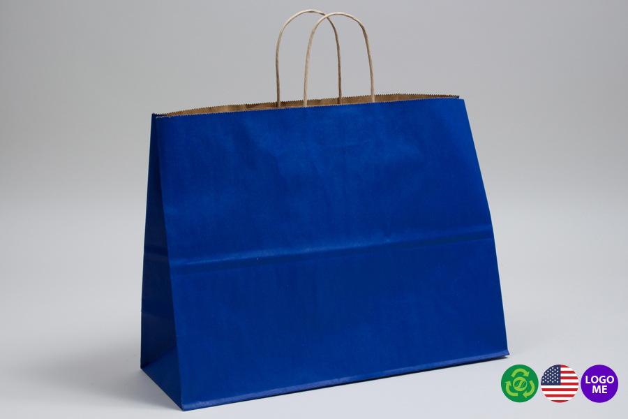 16 x 6 x 12 MATTE PARADE BLUE COLOR TINTED KRAFT PAPER SHOPPING BAGS - ***CLOSEOUT***