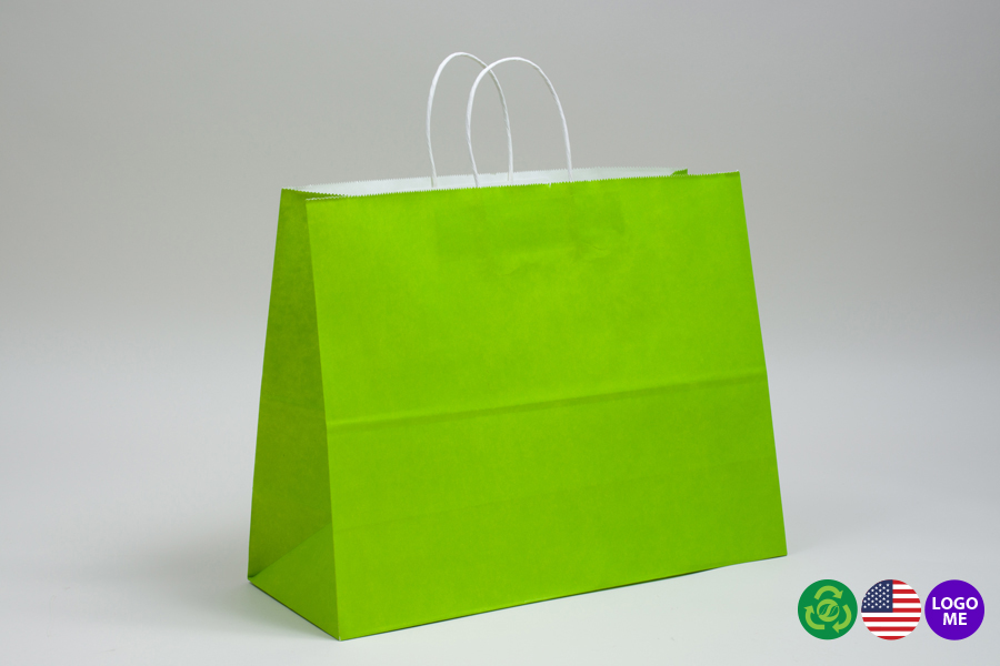 16 x 6 x 12 CITRUS GREEN COLOR TINTED PAPER SHOPPING BAGS - ***LIMITED AVAILABILITY***