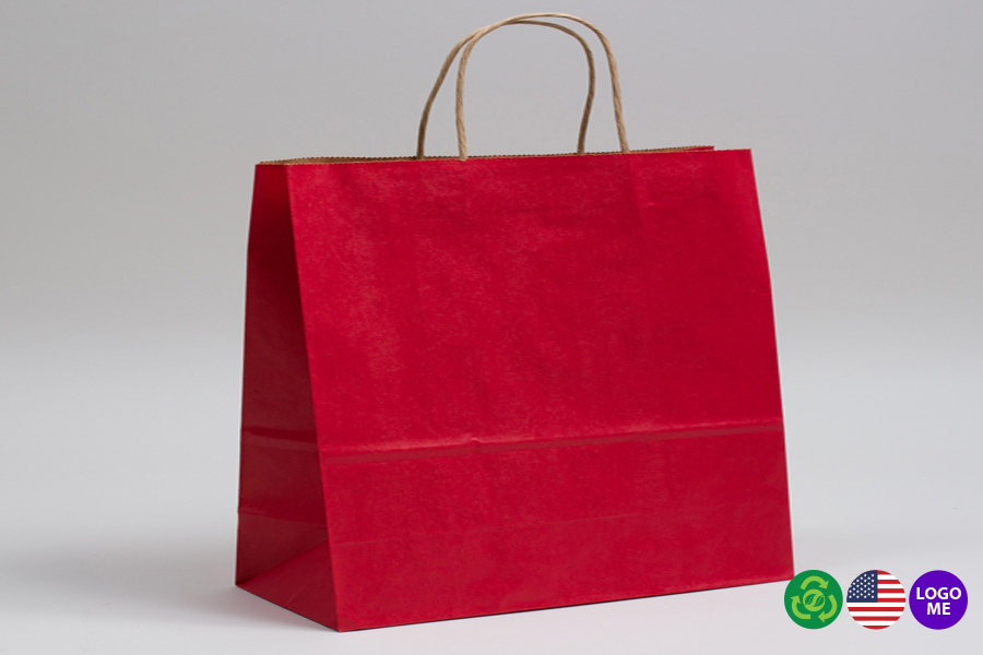 16 x 6 x 12 MATTE SCARLET RED COLOR TINTED KRAFT PAPER SHOPPING BAGS - ***LIMITED AVAILABILITY***