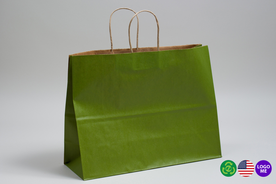 16 x 6 x 12 MATTE GREEN TEA COLOR TINTED KRAFT PAPER SHOPPING BAGS - - ***LIMITED AVAILABILITY***