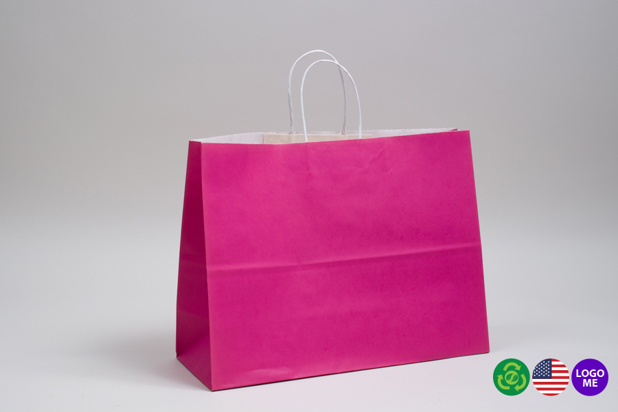 16 x 6 x 12 CERISE PINK COLOR TINTED PAPER SHOPPING BAGS - ***LIMITED AVAILABILITY***