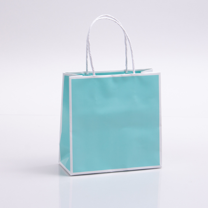 7 x 3 x 7 BAY BLUE WITH WHITE TRIM PAPER SHOPPING BAGS