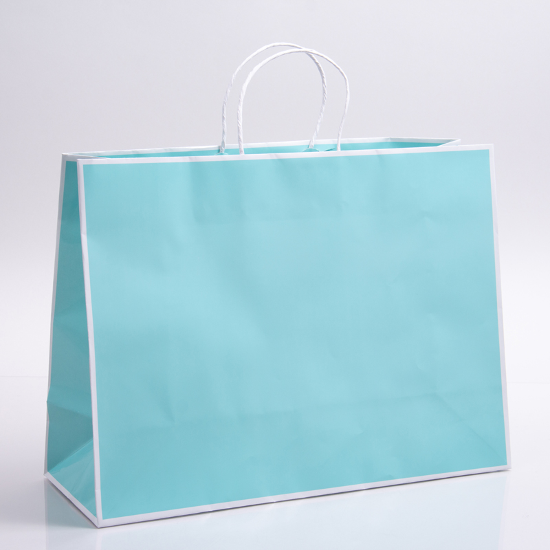 16 x 6 x 12 BAY BLUE WITH WHITE TRIM PAPER SHOPPING BAGS