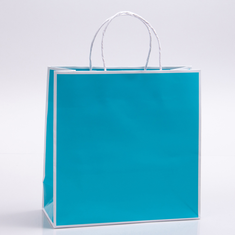 7 x 3 x 7 TURQUOISE WITH WHITE TRIM PAPER SHOPPING BAGS