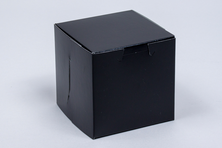 4 x 4 x 4 BLACK GLOSS ONE-PIECE BAKERY BOXES