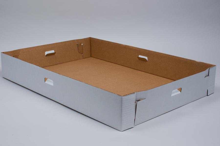 26-7/8 x 18-7/8 x 4 WHITE B-FLUTE CORRUGATED BAKERY BOX TRAYS