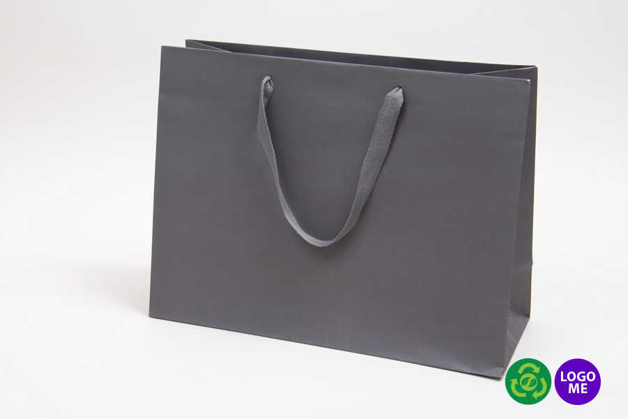 16 x 6 x 12 MATTE CHARCOAL TINTED PAPER EUROTOTE SHOPPING BAGS - TWILL RIBBON HANDLES