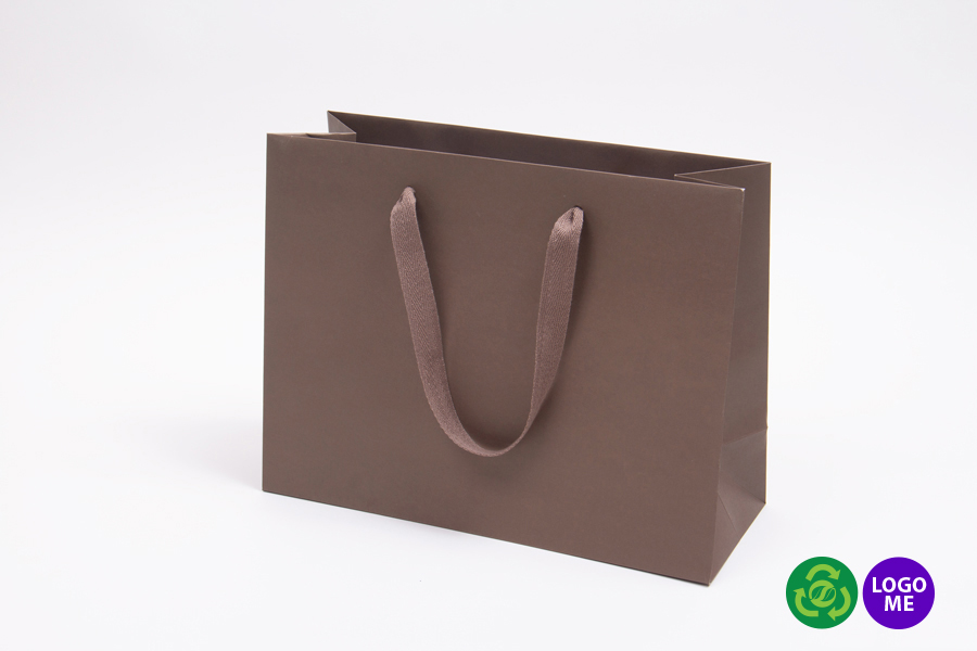 13 x 5 x 10 MATTE CHOCOLATE TINTED PAPER EUROTOTES - TWILL RIBBON HANDLES