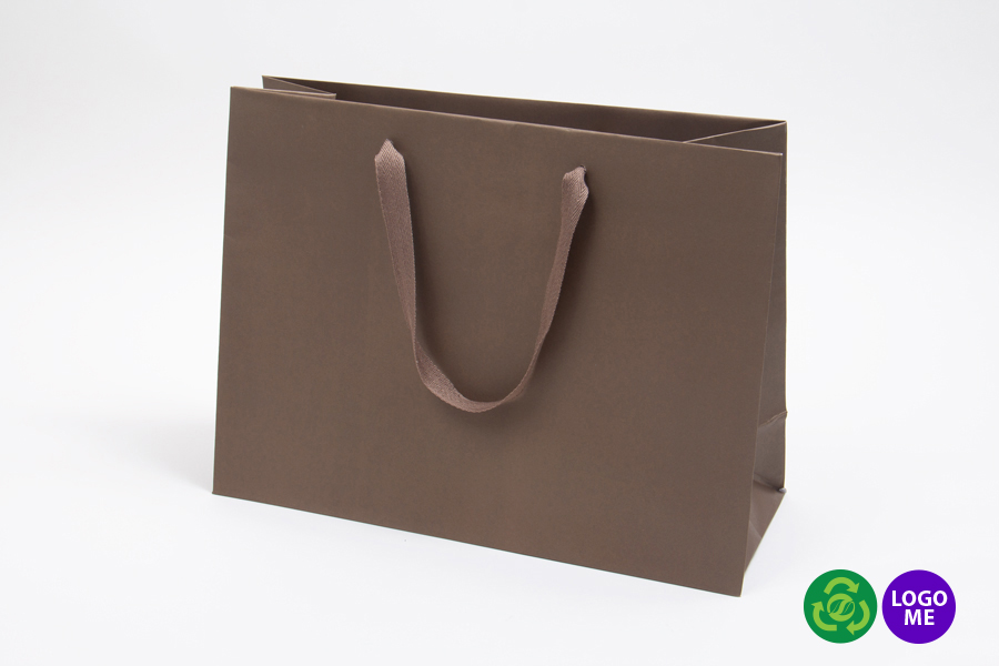 16 x 6 x 12 MATTE CHOCOLATE TINTED PAPER EUROTOTE SHOPPING BAGS - TWILL RIBBON HANDLES