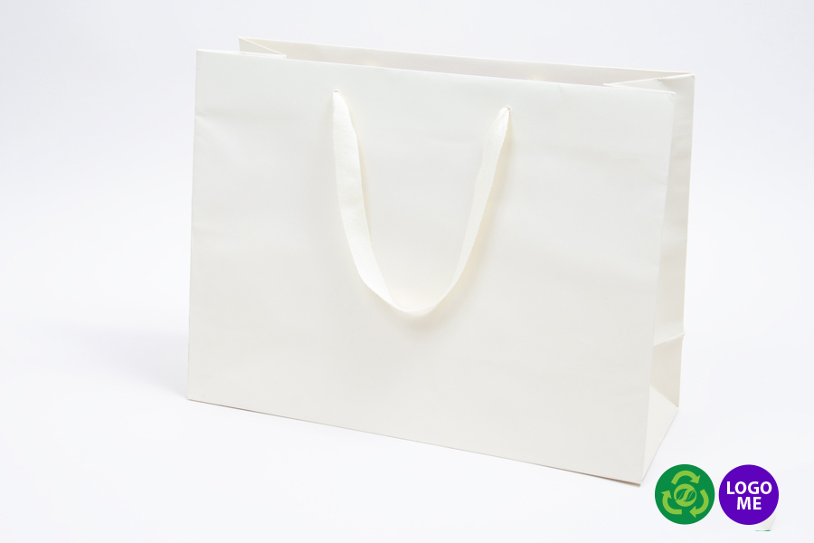 16 x 6 x 12 MATTE IVORY TINTED PAPER EUROTOTE SHOPPING BAGS - TWILL RIBBON HANDLES