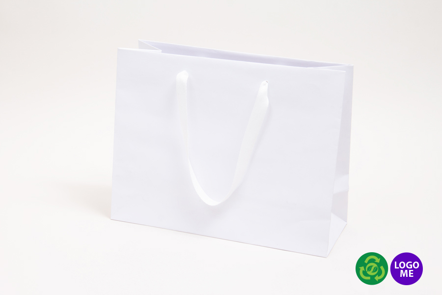 13 x 5 x 10 MATTE WHITE TINTED PAPER EUROTOTE SHOPPING BAGS - TWILL RIBBON HANDLES