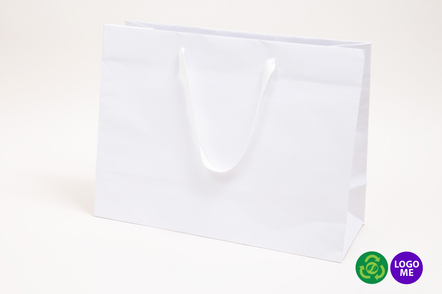 16 x 6 x 12 MATTE WHITE TINTED PAPER EUROTOTE SHOPPING BAGS - TWILL RIBBON HANDLES