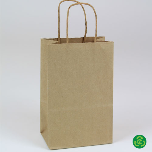 5-1/4 x 3-1/2 x 8-1/2 PREMIUM ECOPLUS™ NATURAL KRAFT PAPER SHOPPING BAGS