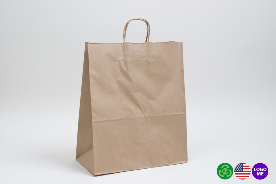 12 x 9 x 15.75 NATURAL KRAFT PAPER SHOPPING BAGS