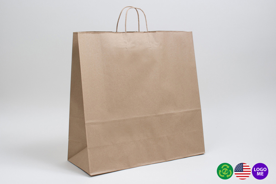 18 x 7 x 18.75 NATURAL KRAFT PAPER SHOPPING BAGS