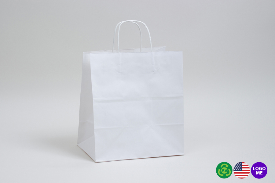10 x 6.75 x 12 WHITE KRAFT PAPER SHOPPING BAGS