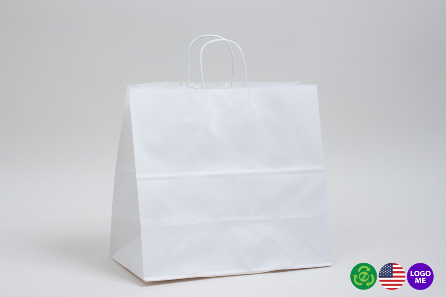13 x 7 x 13 WHITE KRAFT PAPER SHOPPING BAGS