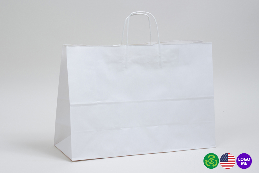 16 x 6 x 12 WHITE KRAFT PAPER SHOPPING BAGS