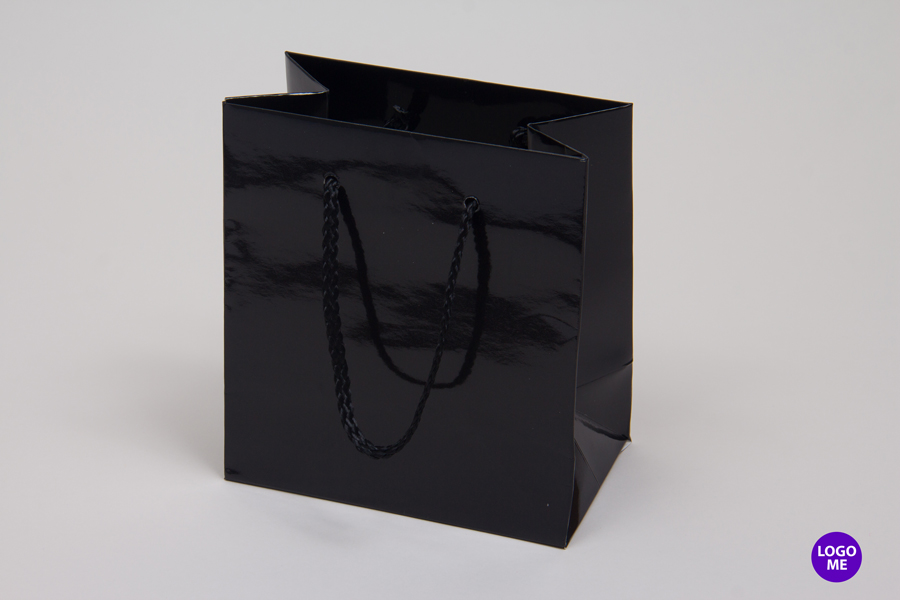 6 x 3.5 x 6.5 BLACK GLOSS PAPER EUROTOTE SHOPPING BAGS